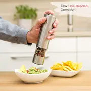 Electric Salt And Pepper Grinder Set - Battery Operated Stainless Steel Mill With Light - Automatic One Handed Operation - Electronic Adjustable Shakers - Ceramic Grinders