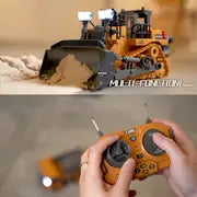 9 Channels Remote Control Bulldozer, 2.4Ghz RC Construction Vehicle Truck Toys With Alloy Metal Cap, Light.sound, Rechargeable 2 Battery For Boys And Girls Halloween Thanksgiving Christmas Gift