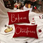 2pcs Christmas Throw Pillow Covers, Christmas Farmhouse Ornaments Believe Holiday Decor Throw Pillow Covers, For Home Sofa, Double Sided Printing, 11.8x19.7 Inch, Set Of 2, Pillow Inserts Not Included