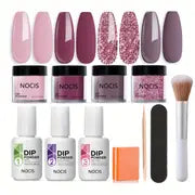 Dip Powder Nail Kit Starter, 4 Colors Nude Pink Glitters Acrylic Dipping Powder System Liquid Set With Base/Top Coat Activator For French Nail Art Manicure Salon DIY All-in-One Beginner Extension Kit