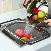 1pc Extendable Stainless Steel Colander with Fine Mesh and Drain Basket - Perfect for Vegetables and Kitchen Accessories