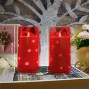 2 Packs Flickering Flameless Candle, Built-in Star String Light Unbreakable 3D Wick Glass Battery Powered LED Pillar Candle - Acrylic Battery Candle With Remote Control And Timer For Christmas Halloween Parties 6"x6"(Red)