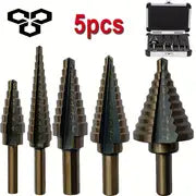 5pcs/Set HSS COBALT MULTIPLE HOLE 50 Sizes STEP DRILL BIT SET With Aluminum Case Core Drill Bit For Tool Box