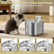 USB Rechargeable Stainless Steel Pet Water Fountain With Water Level Window - 74oz/2.2L Capacity For Indoor Cats