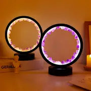 1pc, Rechargeable LED Bedside Lamp with Natural Quartz Amethyst Cluster - Soothing Night Light for Bedroom and Desk - Decorative Circle Lights