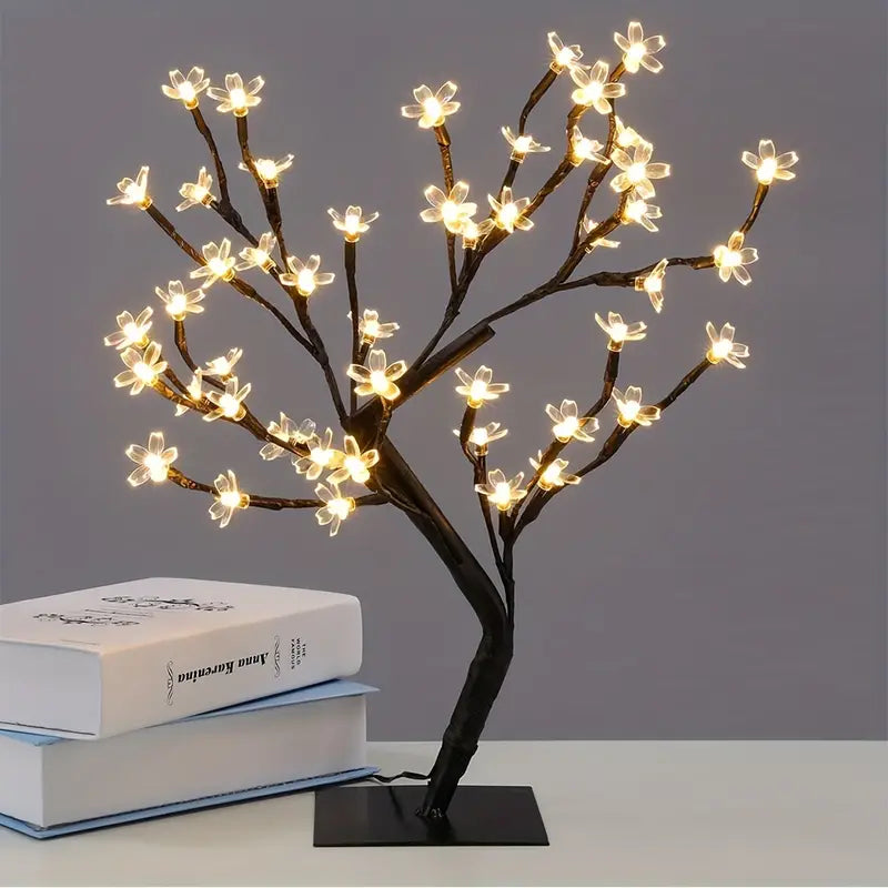 Creative Cherry Blossom Tree Design LED Light, 24/36/48 Led Flower Design Lantern For Wedding Festival Party Bedroom Decor, Christmas & Halloween Decorations
