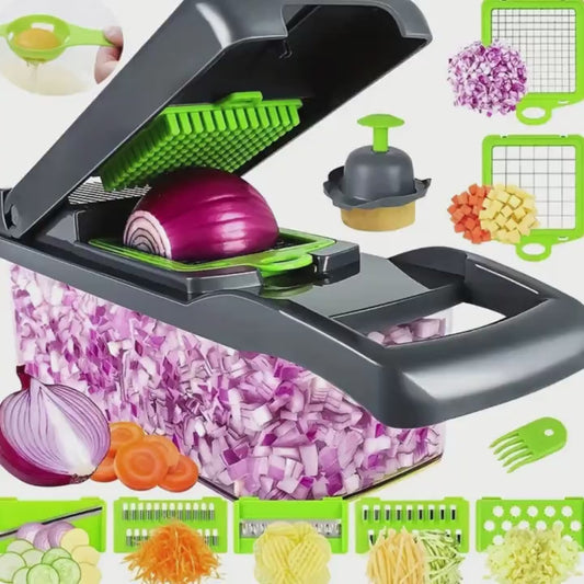 12pcs/16pcs/Set, Vegetable Chopper, Multifunctional Fruit Slicer, Handle Food Grater, Vegetable Slicer, Cutter With Container, Onion Mincer Chopper With Multiple Interchangeable Blades, Household Potato Shredder, Kitchen Stuff, Kitchen Gadgets