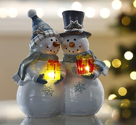 Christmas snowman decoration, Christmas figurines, resin snowman luminous decoration, indoor luminous snowman, LED holiday lighting, snowman indoor holiday fiber optic decoration