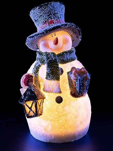 Christmas snowman decoration, Christmas figurines, resin snowman luminous decoration, indoor luminous snowman, LED holiday lighting, snowman indoor holiday fiber optic decoration