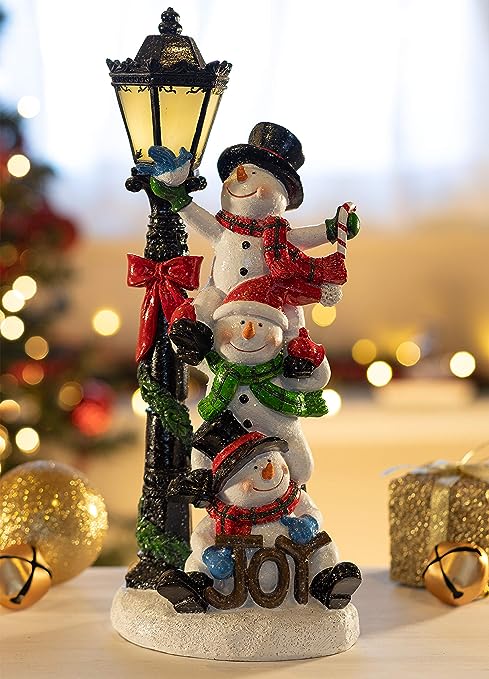 Christmas snowman decoration, Christmas figurines, resin snowman luminous decoration, indoor luminous snowman, LED holiday lighting, snowman indoor holiday fiber optic decoration