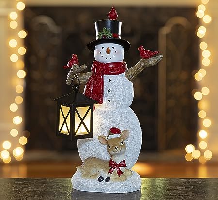 Christmas snowman decoration, Christmas figurines, resin snowman luminous decoration, indoor luminous snowman, LED holiday lighting, snowman indoor holiday fiber optic decoration