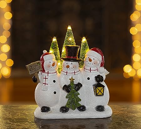 Christmas snowman decoration, Christmas figurines, resin snowman luminous decoration, indoor luminous snowman, LED holiday lighting, snowman indoor holiday fiber optic decoration