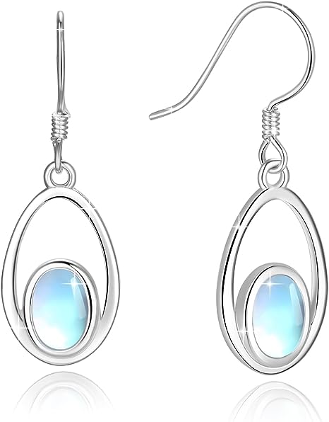 Ladies moonstone/turquoise earrings, 925 sterling silver pendant earrings ladies girl jewelry gift