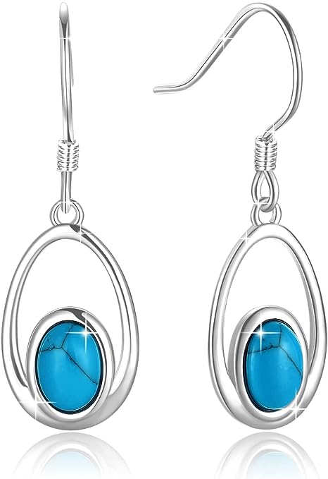 Ladies moonstone/turquoise earrings, 925 sterling silver pendant earrings ladies girl jewelry gift